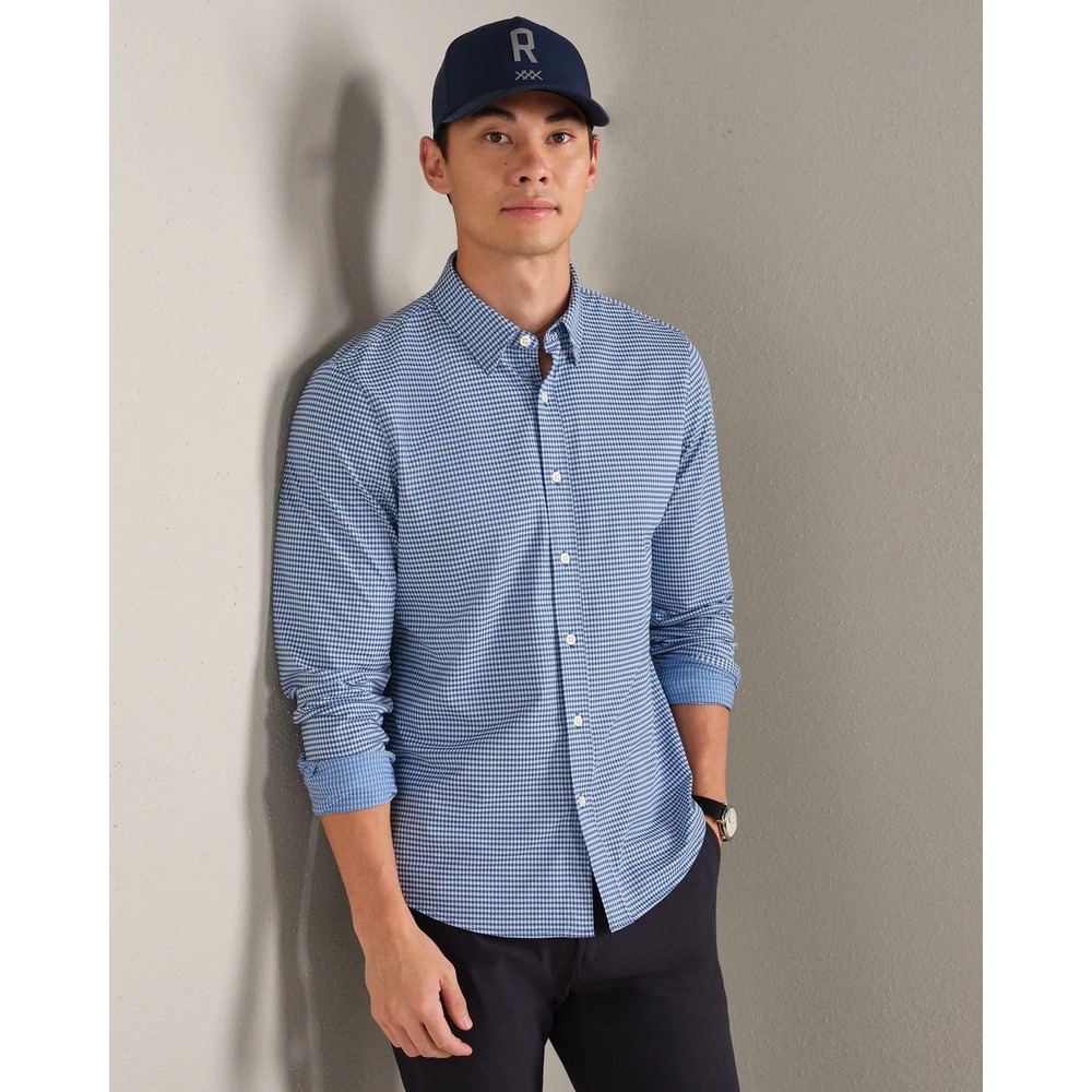 Rhone Commuter Gingham Long Sleeve Button Up Shirt Navy Preppy Smart Minimalist